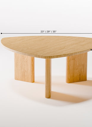 Wooden table with dimensions labeled on a white background