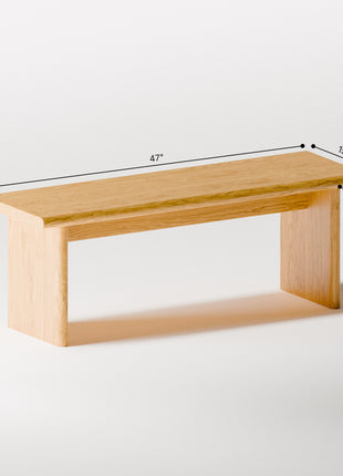 Wooden bench with dimensions labeled on a white background