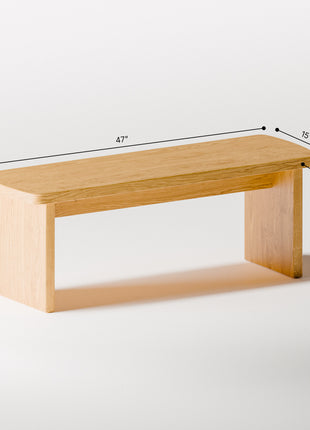 Wooden bench with dimensions labeled on a white background