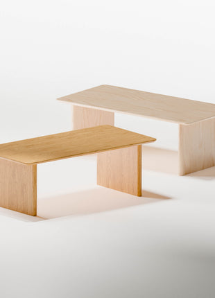 Solid wood tables on a white background