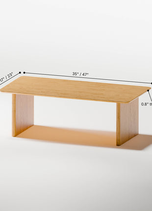 Wooden shelf with dimensions labeled on a white background