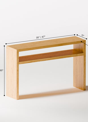 Wooden bench with dimensions labeled on a white background