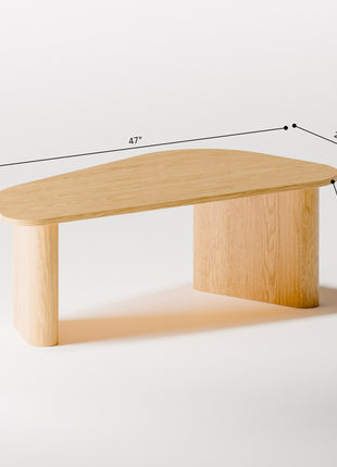 Wooden table with dimensions labeled on a white background